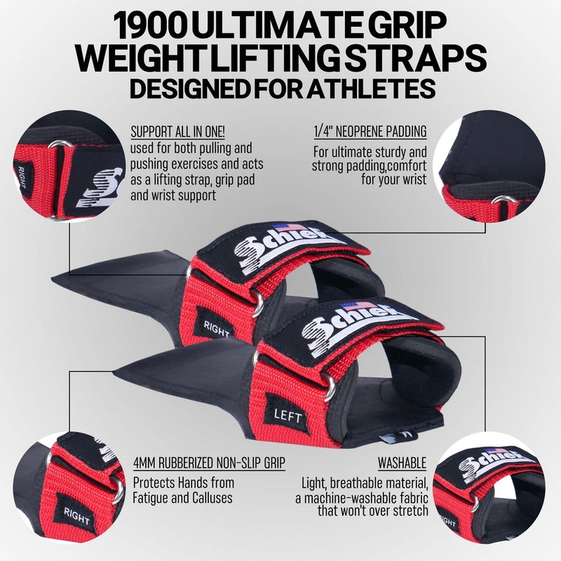 Schiek Sports 1900 Ultimate Hand Grip - 9 mm Thick Neoprene Grips for Weight Lifting - Ultra Durable Non Slip Secure Grip (Red, Medium) - Image 3